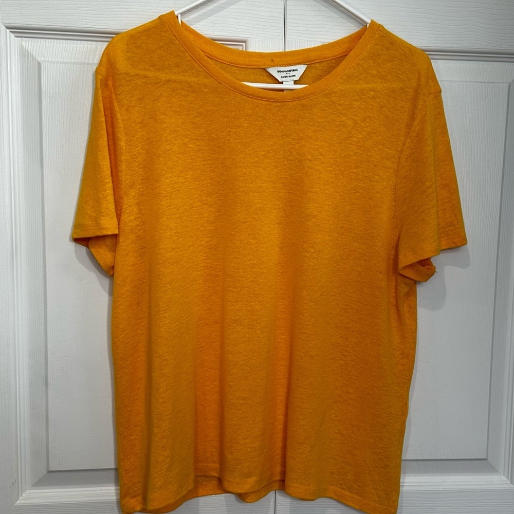 Banana Republic Factory Mara Villa Linen Blend Crew Neck Top Orange Yellow Large
